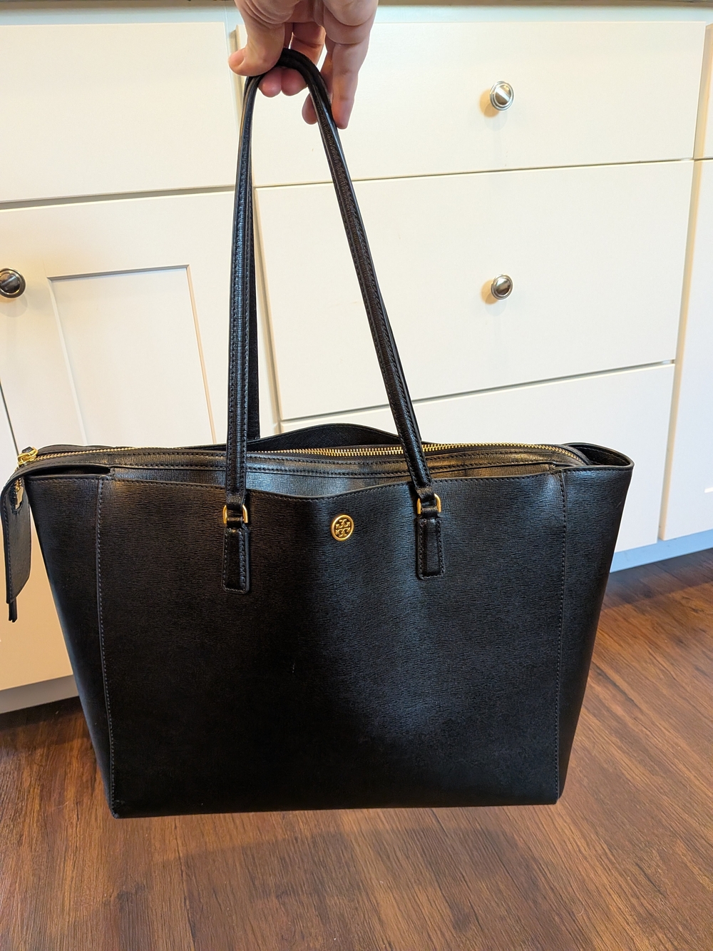Tory Burch Black Leather Double-Handle Tote